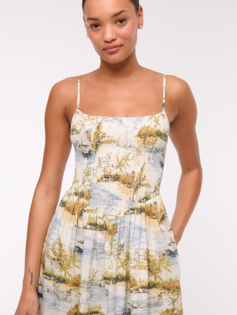 A&F Sydney Smocked Dipped-Waist Midi Dress - Picture 2 of 4